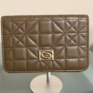 Bebe Quilted Light Olive Wallet with Gold Detail Kamala Crossbody